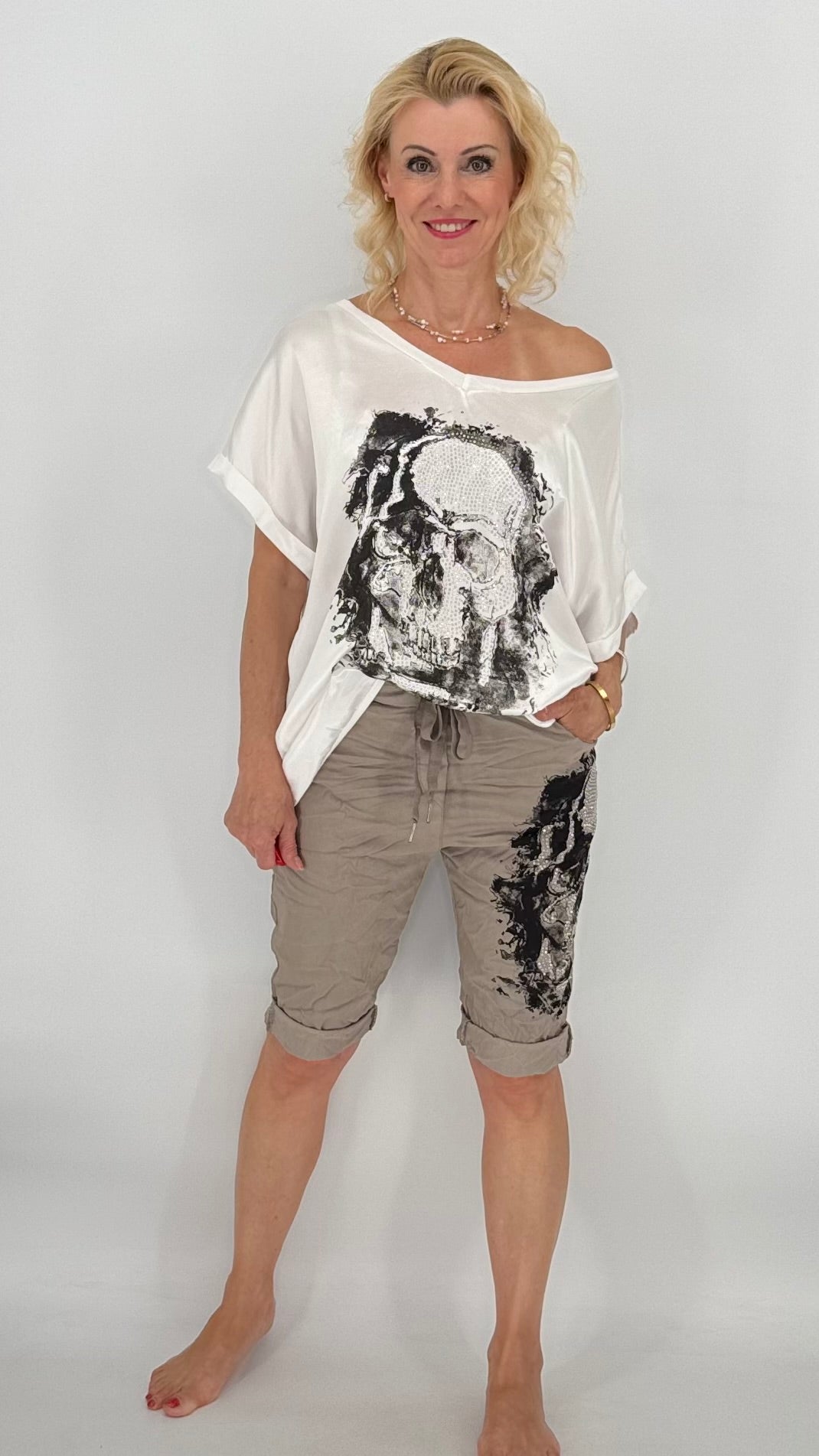 Kurze Hose "Skull", taupe
