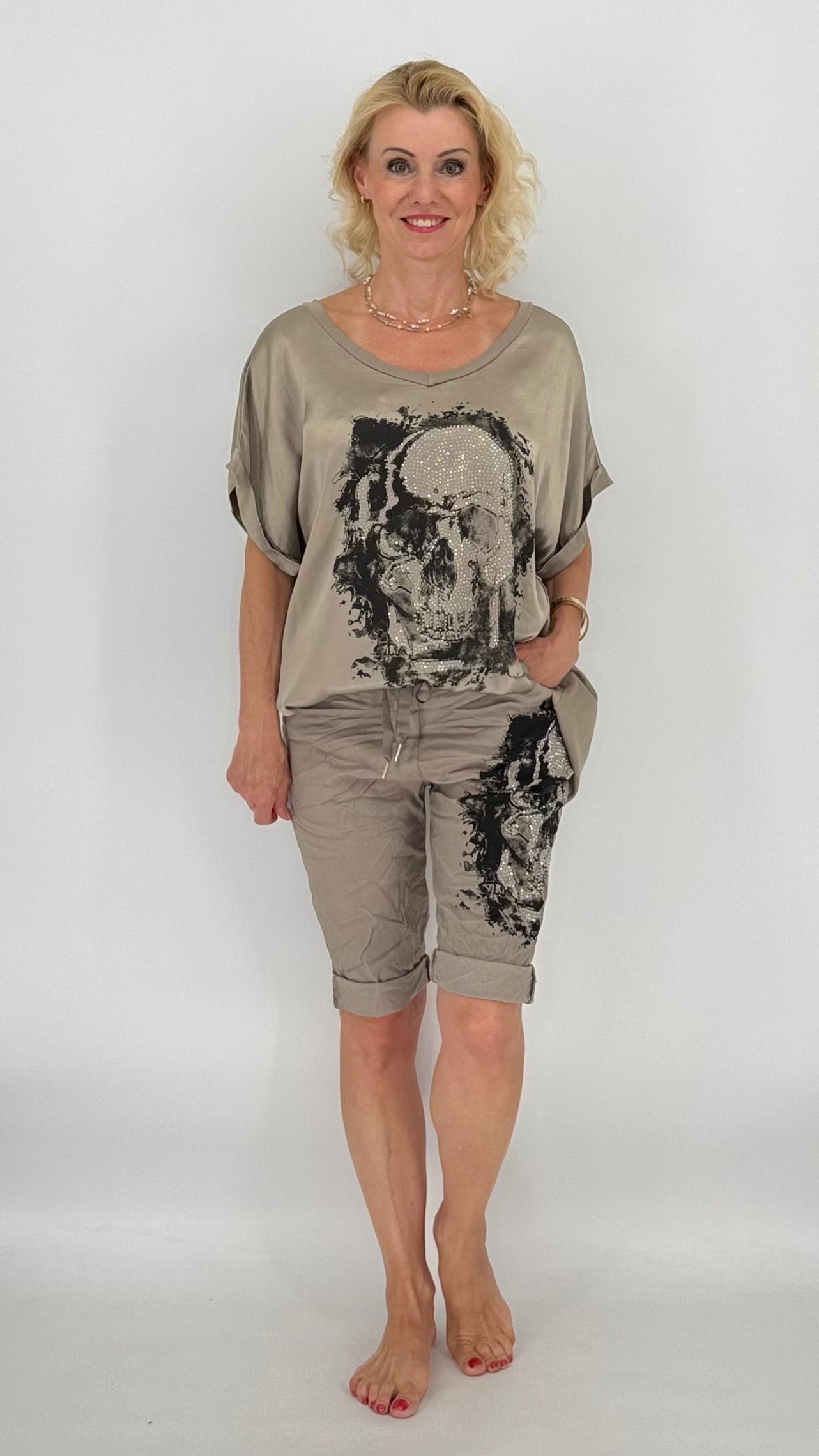 Kurze Hose "Skull", taupe