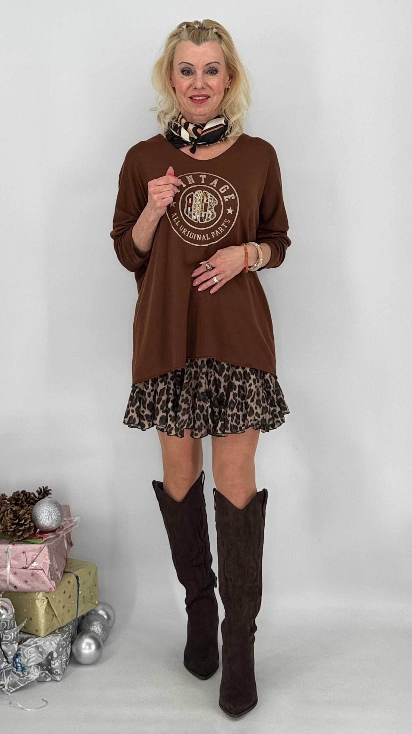 Leichter Pullover "Rock", schwarz, ecru, braun