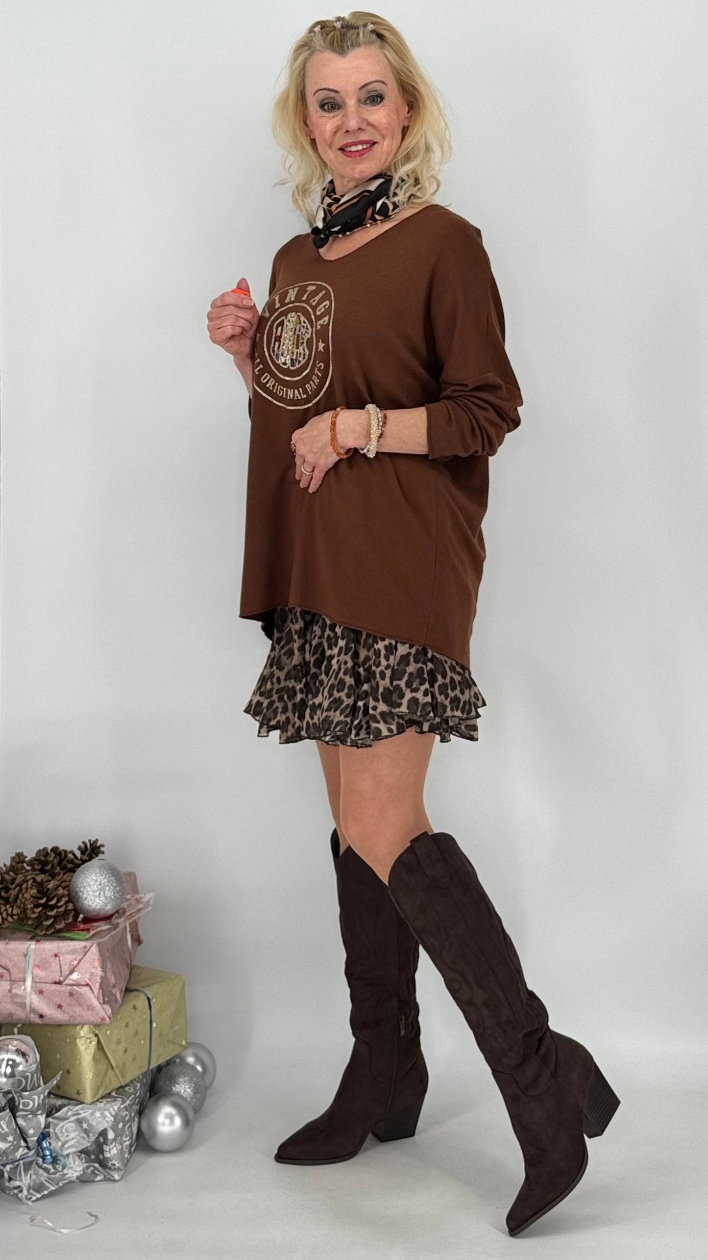 Leichter Pullover "Rock", schwarz, ecru, braun