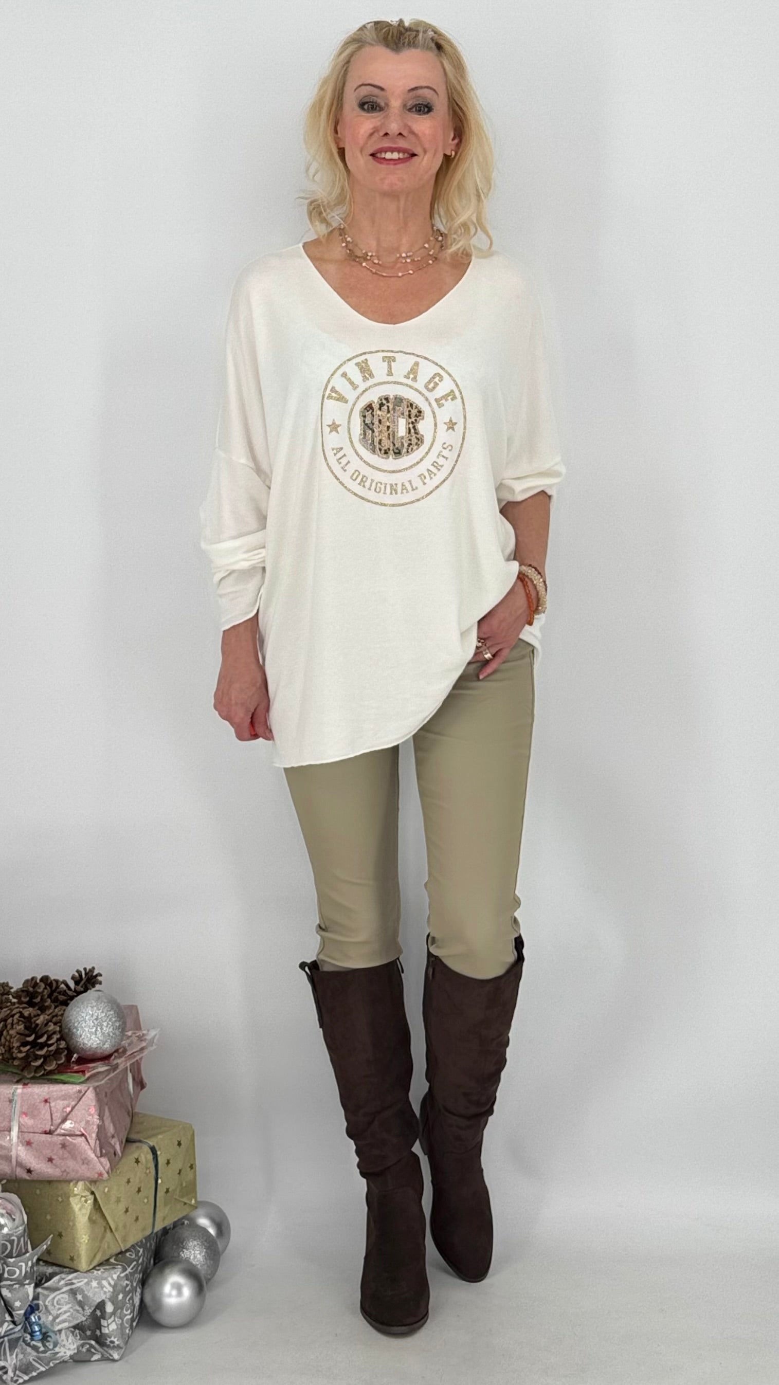 Leichter Pullover "Rock", schwarz, ecru, braun