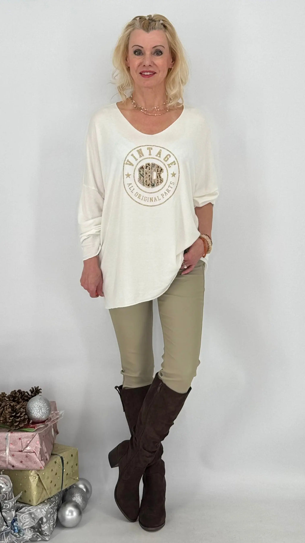 Leichter Pullover "Rock", schwarz, ecru, braun - By Elena FashionBy Elena Fashion