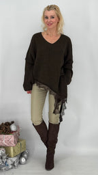 Pullover mit Asymmetrischer Saum, creme, braun