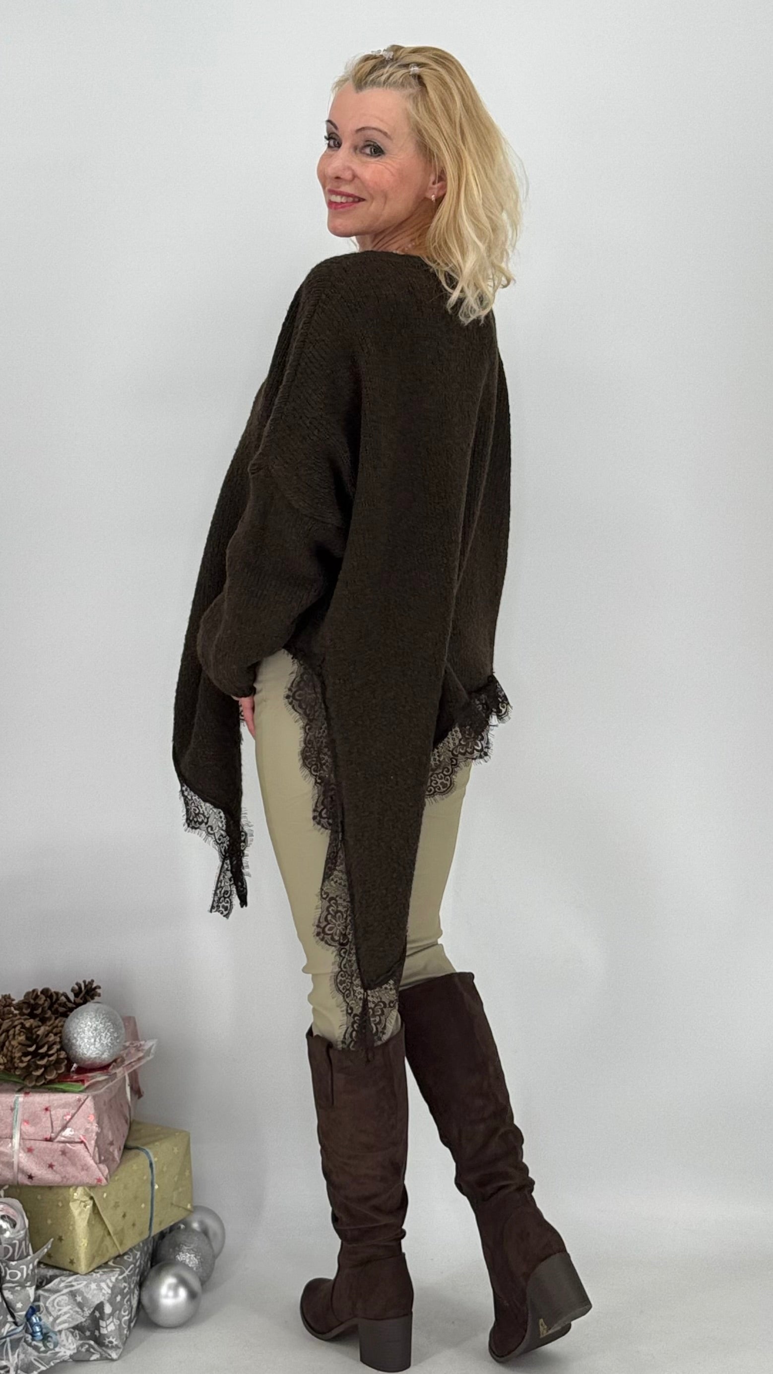 Pullover mit Asymmetrischer Saum, creme, braun