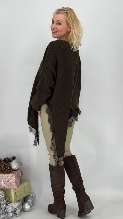 Pullover mit Asymmetrischer Saum, creme, braun