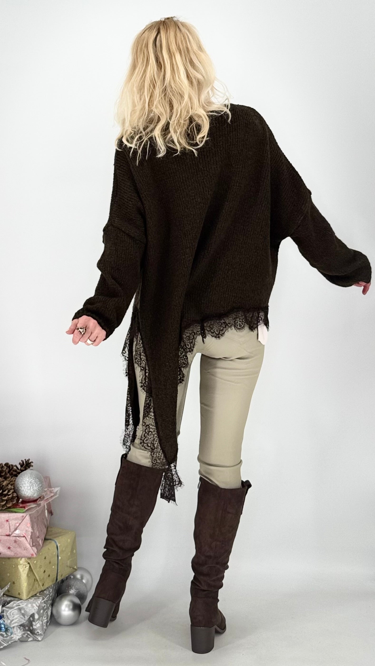 Pullover mit Asymmetrischer Saum, creme, braun