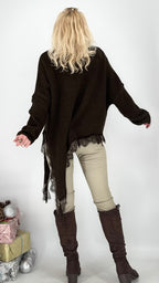 Pullover mit Asymmetrischer Saum, creme, braun