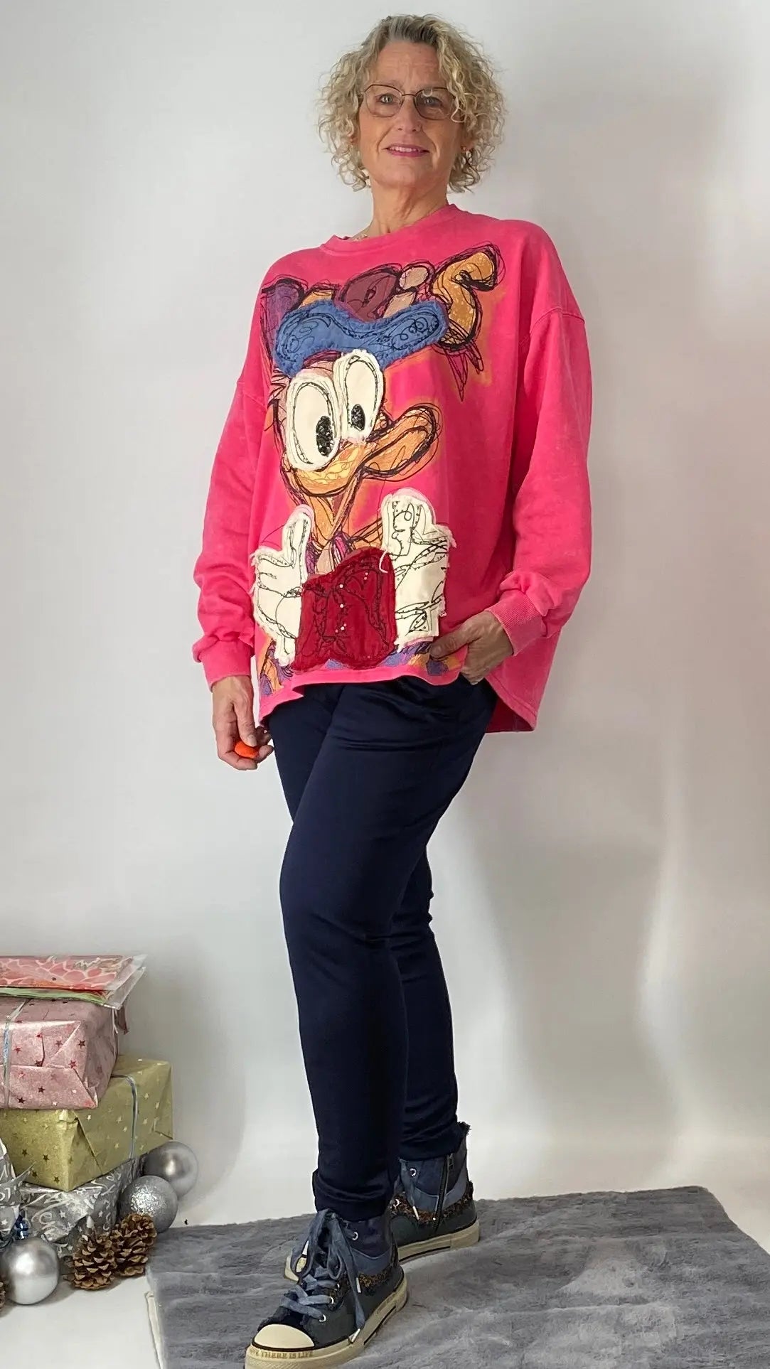 Sweatshirt "Dassy", in weiß, schwarz, pink - By Elena FashionBy Elena Fashion