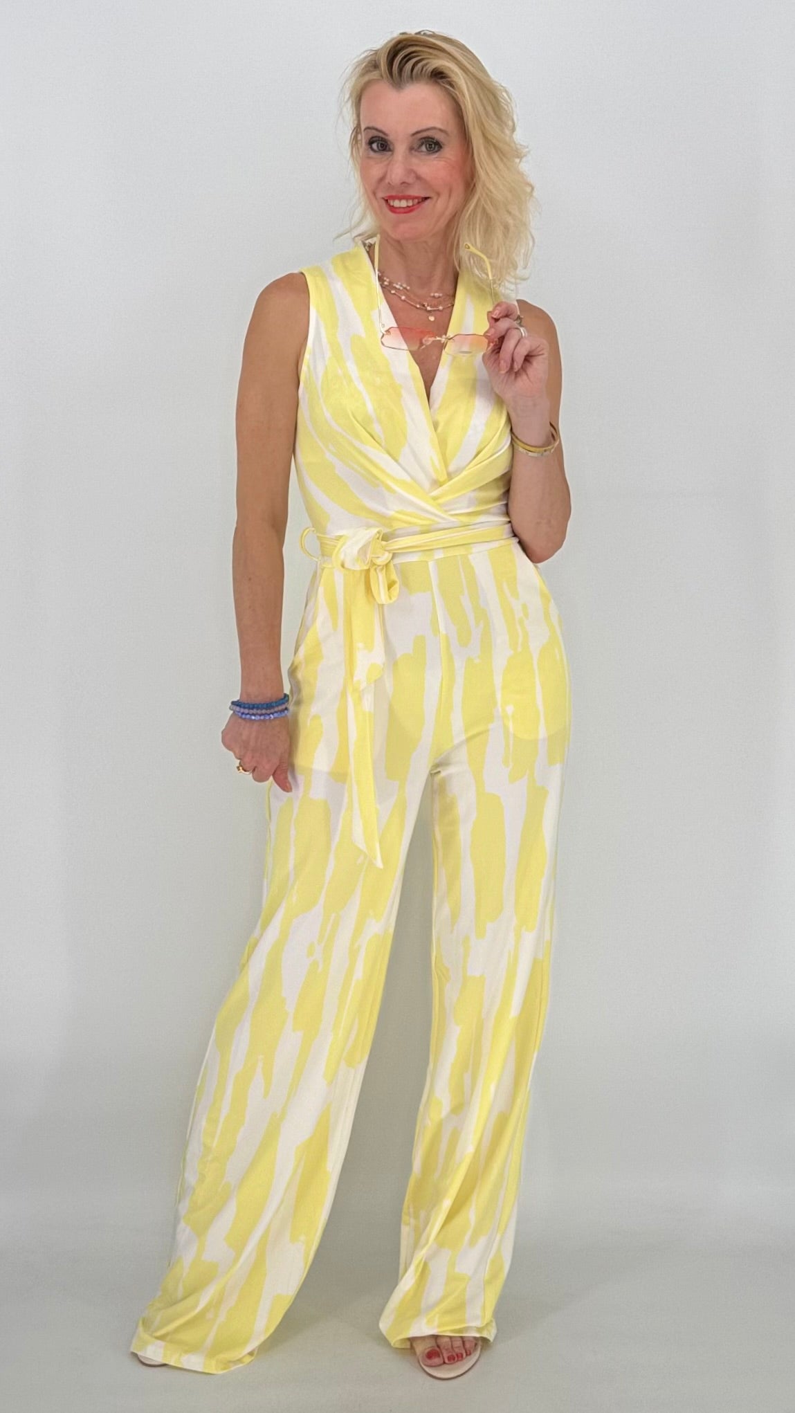 Jumpsuit, weiß/gelb