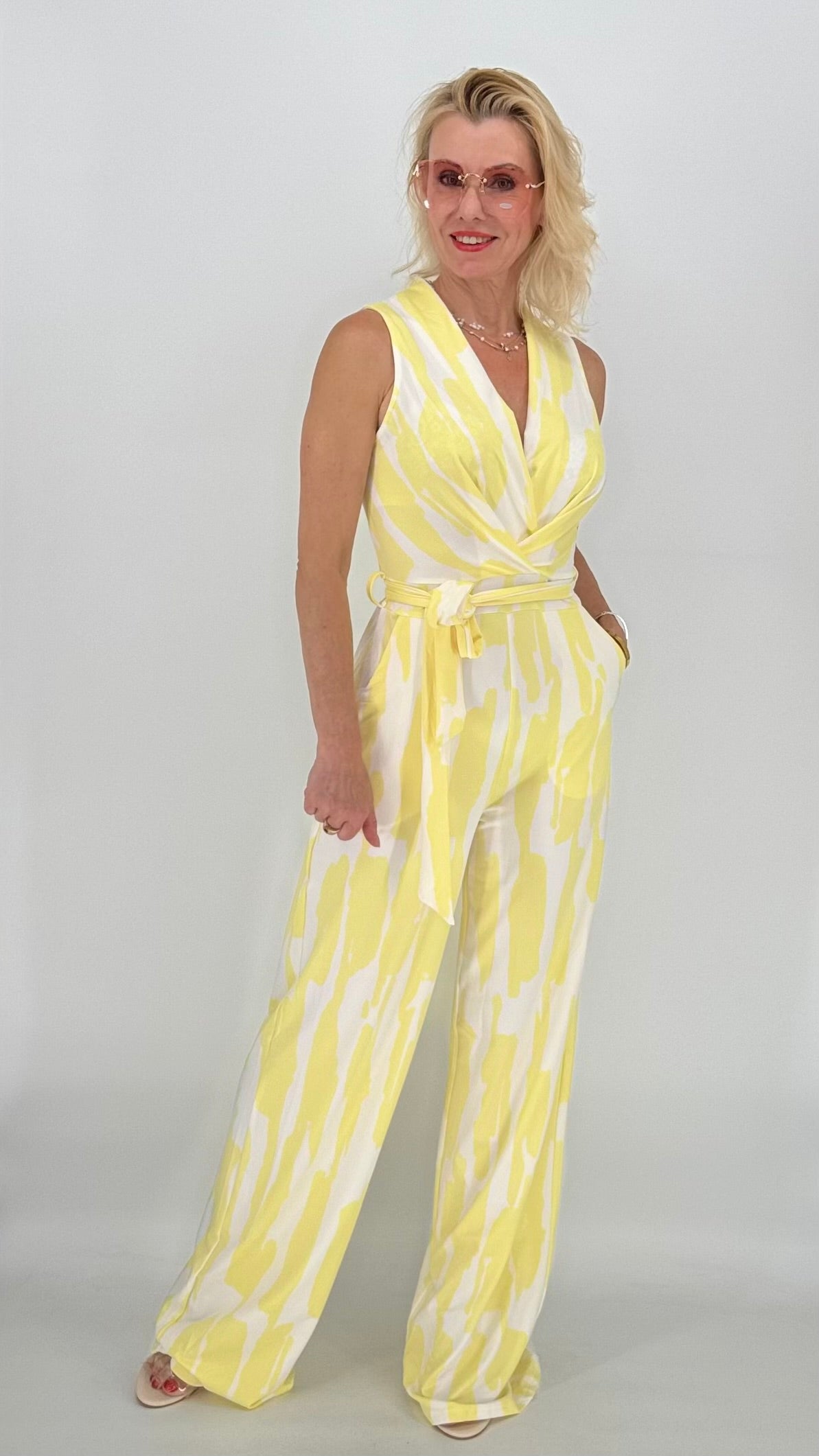 Jumpsuit, weiß/gelb