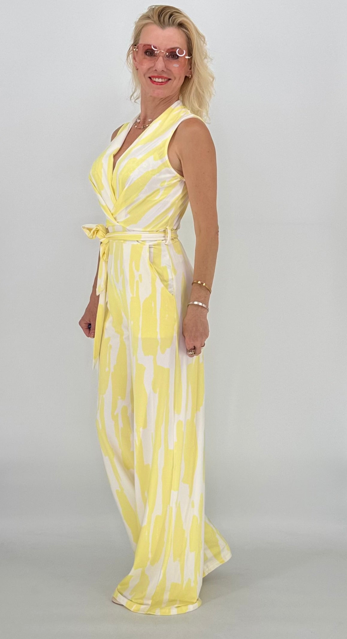 Jumpsuit, weiß/gelb