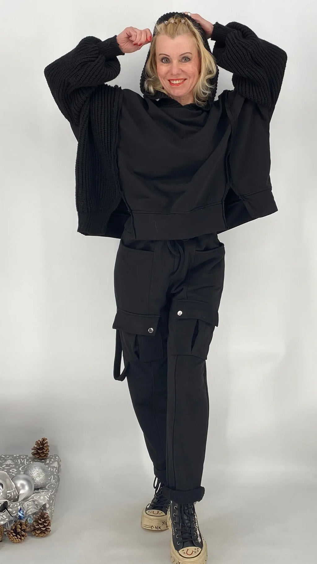 Hose, hellgrau, schwarz - By Elena FashionBy Elena Fashion
