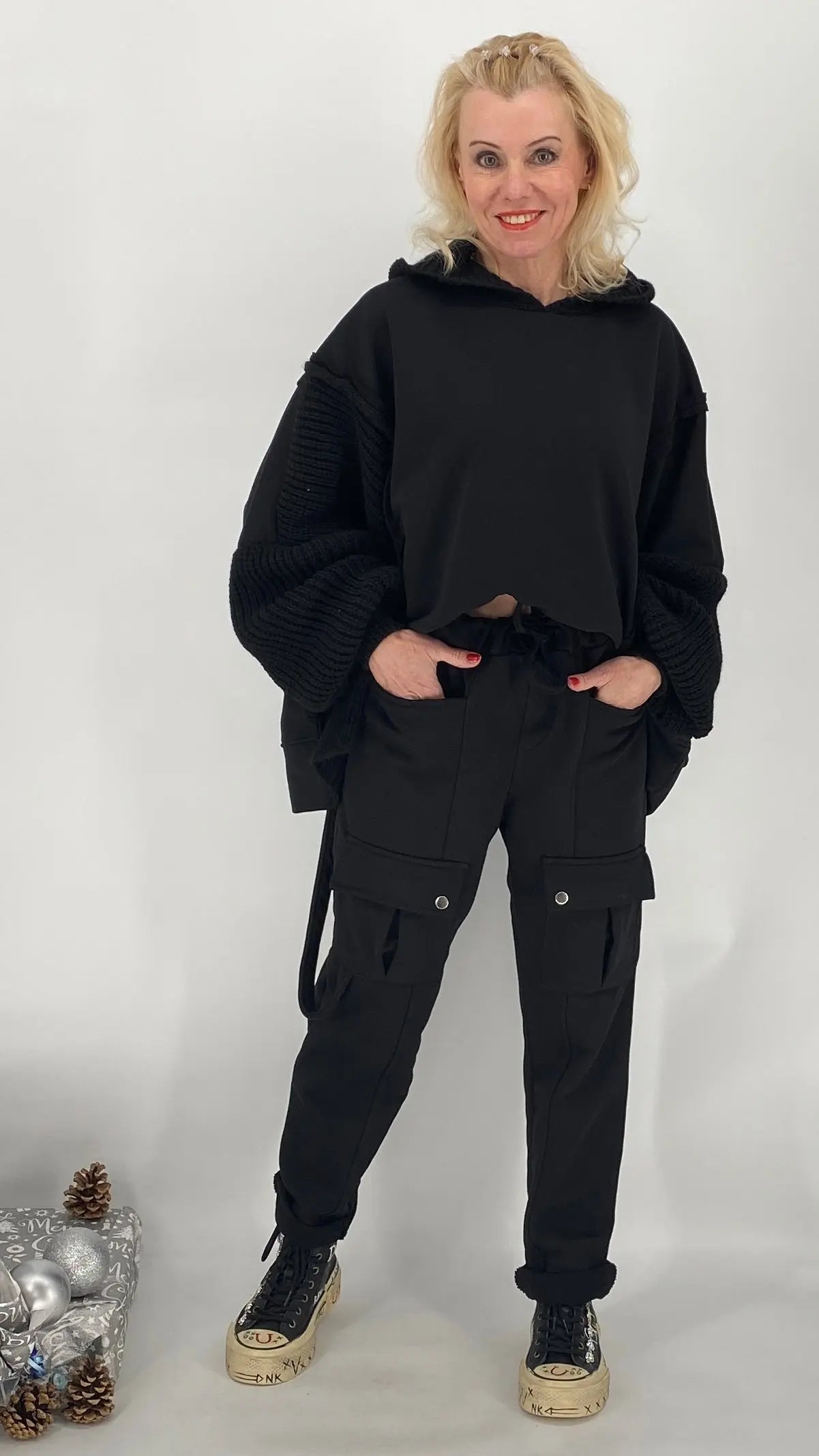 Hose, hellgrau, schwarz - By Elena FashionBy Elena Fashion