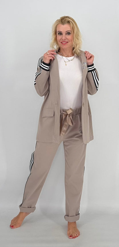 Blazer mit seitlichen Streifen, taupe