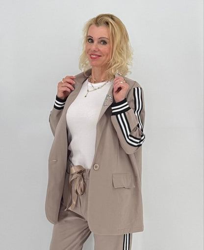 Blazer mit seitlichen Streifen, taupe