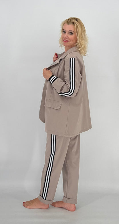 Blazer mit seitlichen Streifen, taupe