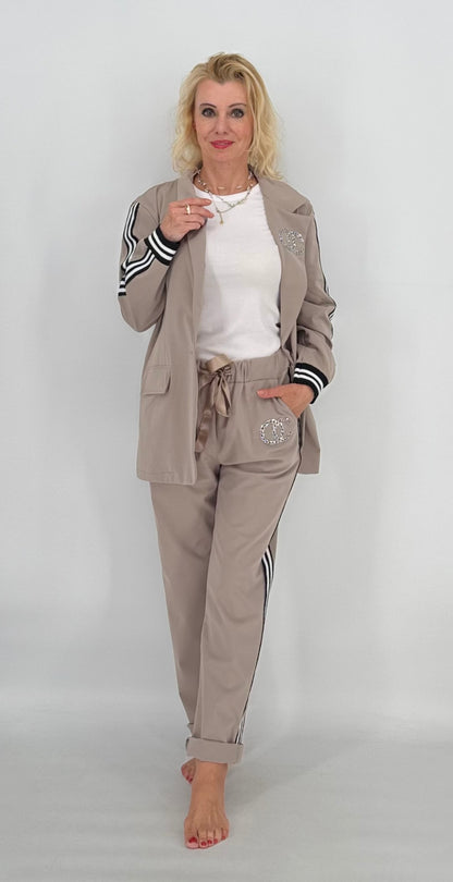 Blazer mit seitlichen Streifen, taupe