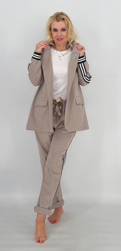 Blazer mit seitlichen Streifen, taupe