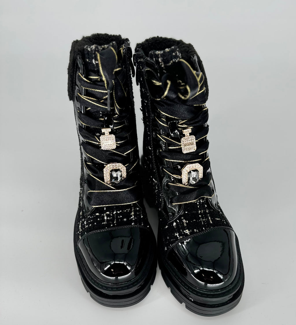 Boots Plateau Sohle mit Textil schwarz A-919