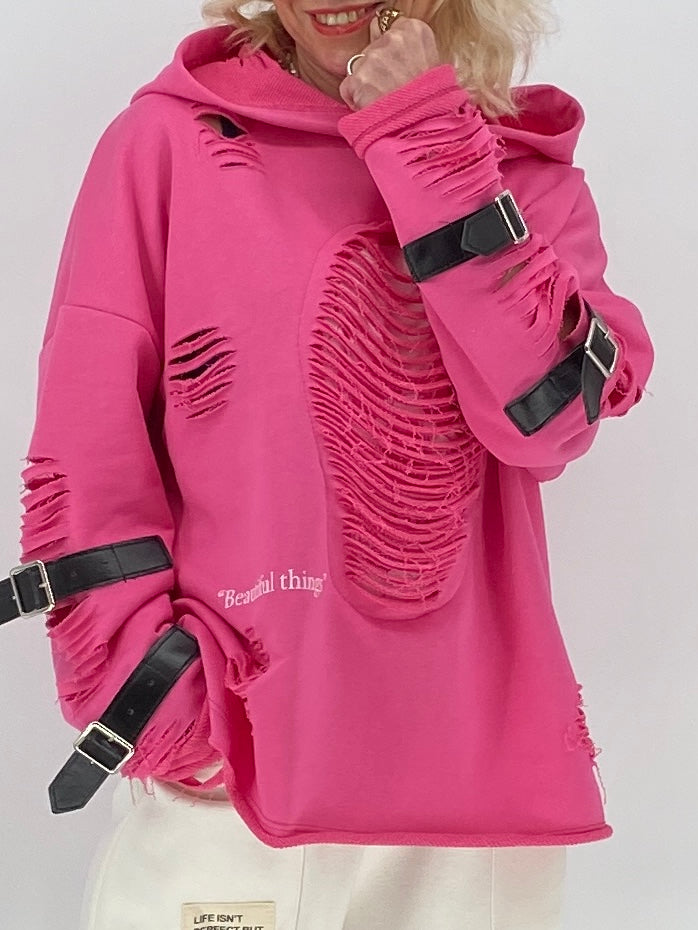 Hoodie "Skull" mit Details, in pink, gelb, rosa