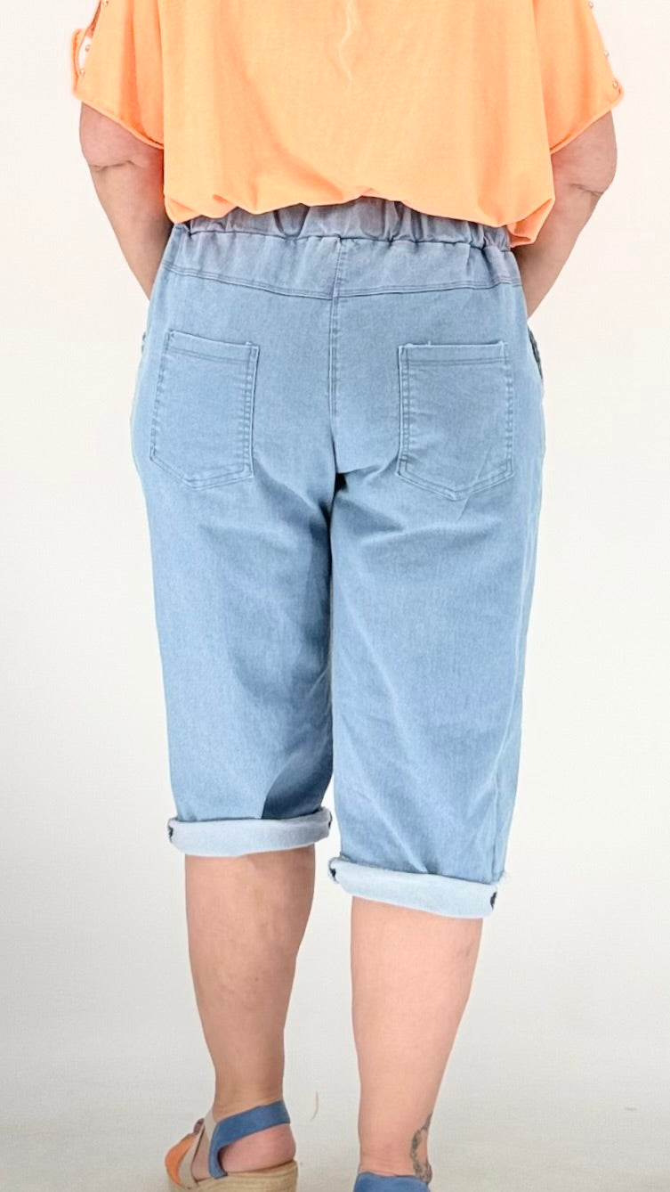 Lässige kurze Hose in Jeansoptik mit Ösen