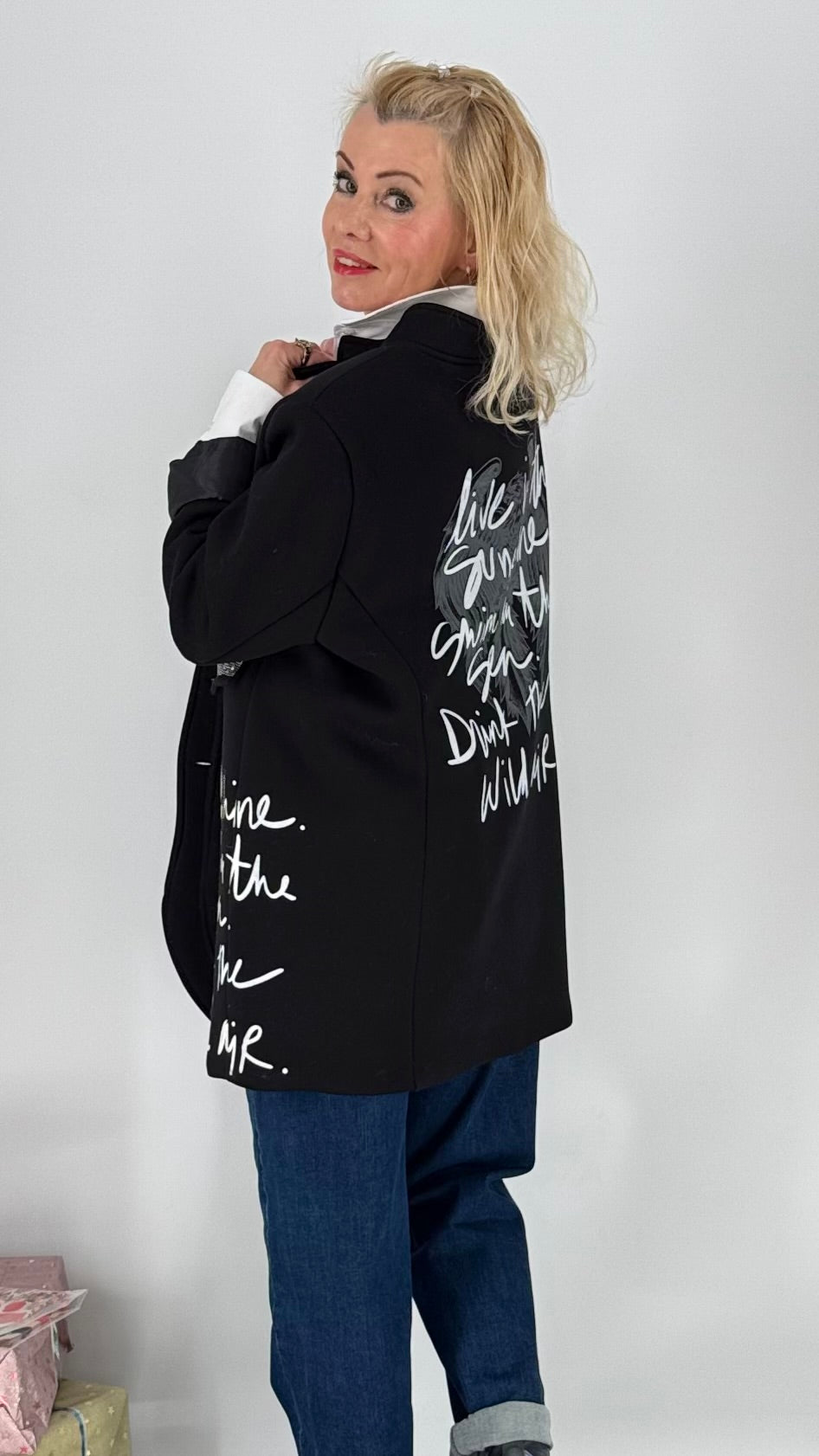 Jacke, "Sunshine", schwarz, beige, creme, rosa