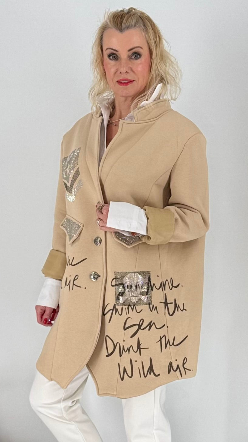 Jacke, "Sunshine", schwarz, beige, creme, rosa