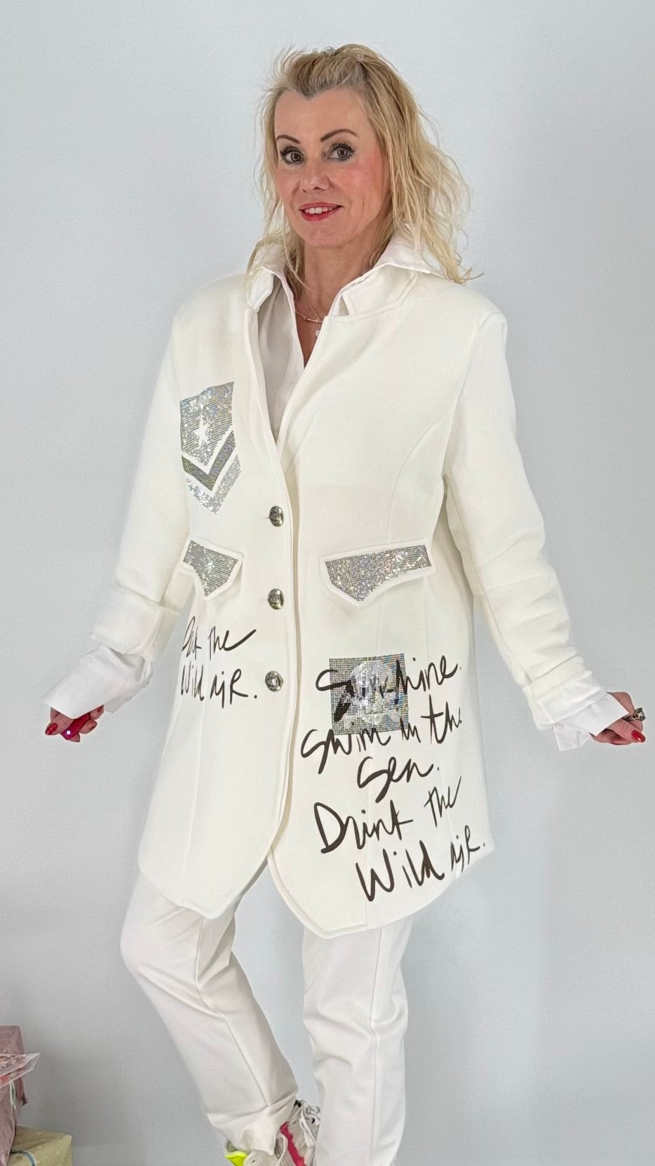 Jacke, "Sunshine", schwarz, beige, creme, rosa