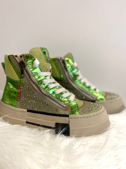 Sneaker Wrinkle mit Strass metallic-grün Rebecca White