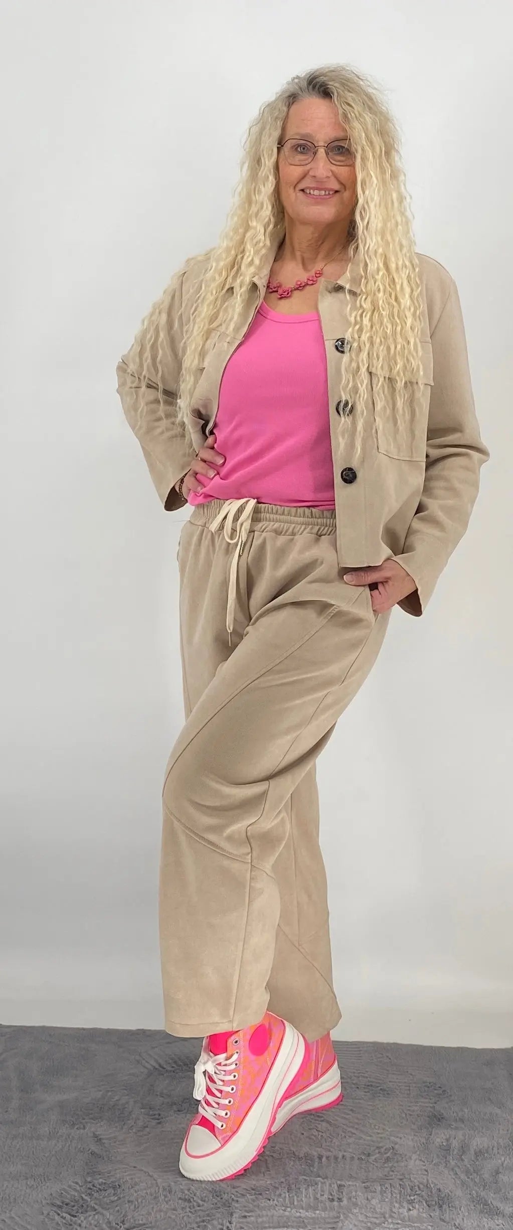 Hose Veloursleder - Optik, beige, blau, rosa - By Elena FashionBy Elena Fashion