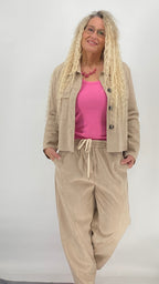 Kurze Jacke Veloursleder-Optik, blau, beige, rosa