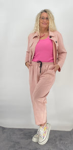 Kurze Jacke Veloursleder-Optik, blau, beige, rosa