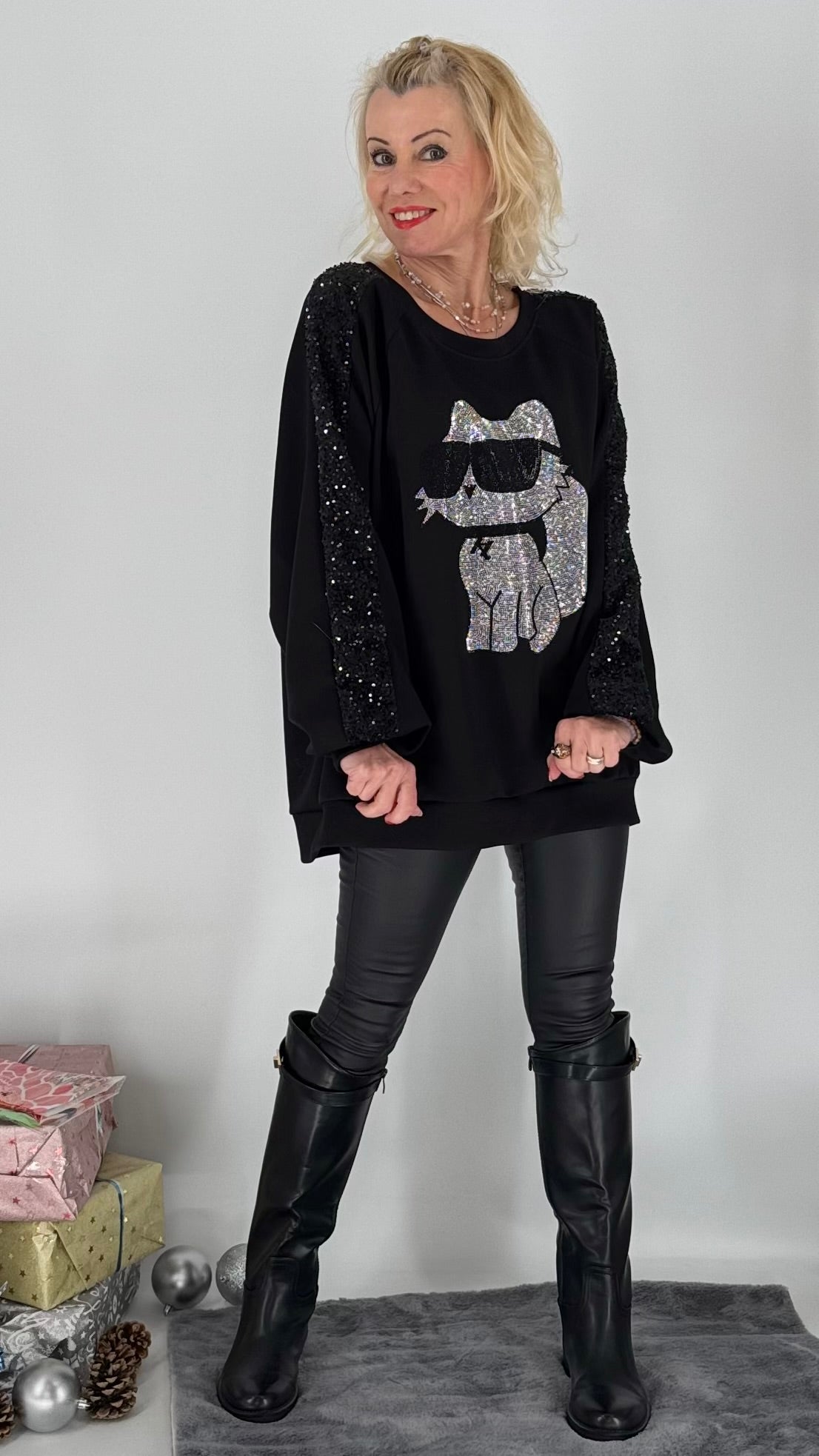 Sweatshirt  "LV Cat", schwarz, weiß