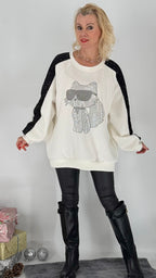 Sweatshirt  "LV Cat", schwarz, weiß