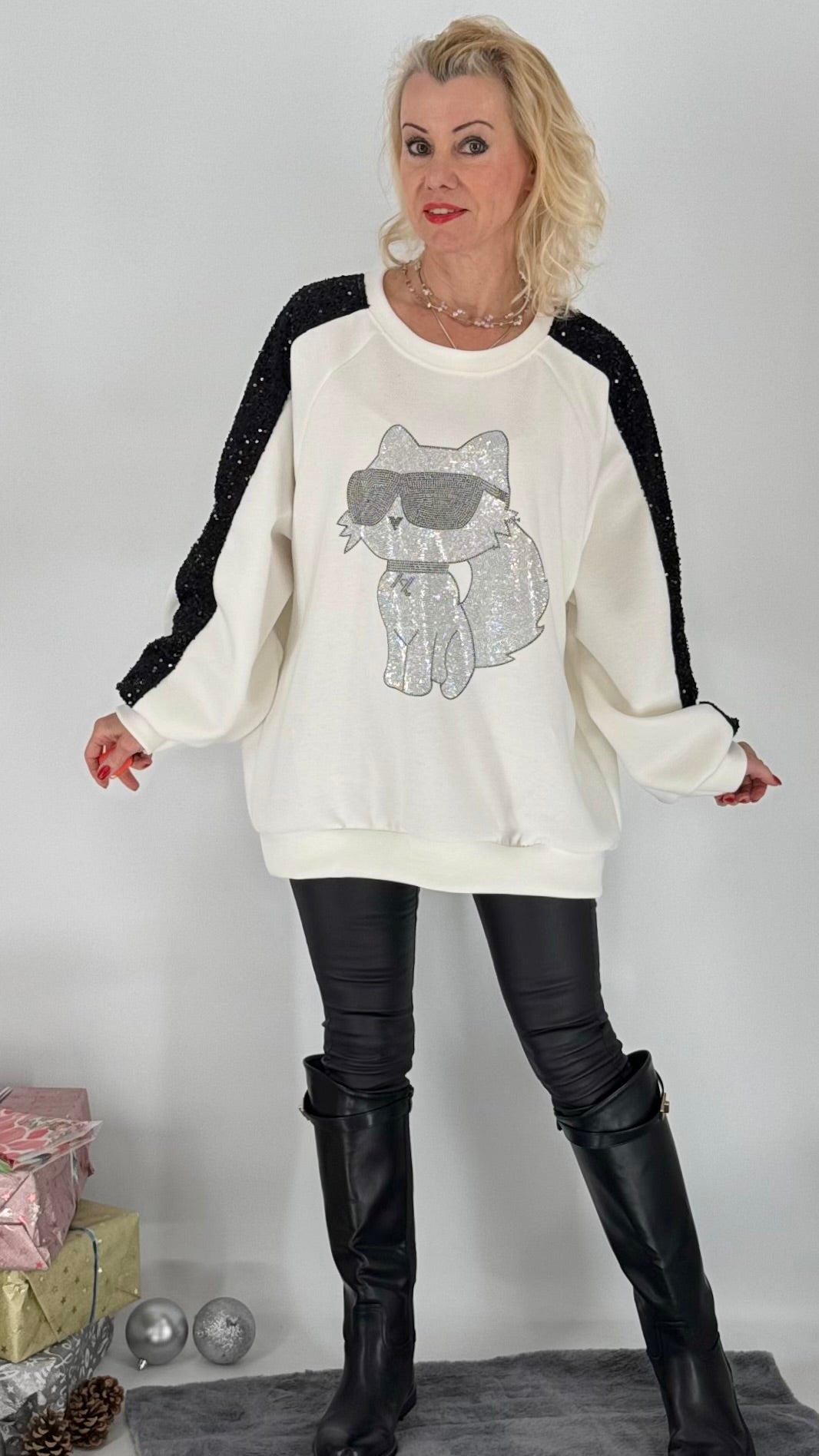 Sweatshirt  "LV Cat", schwarz, weiß