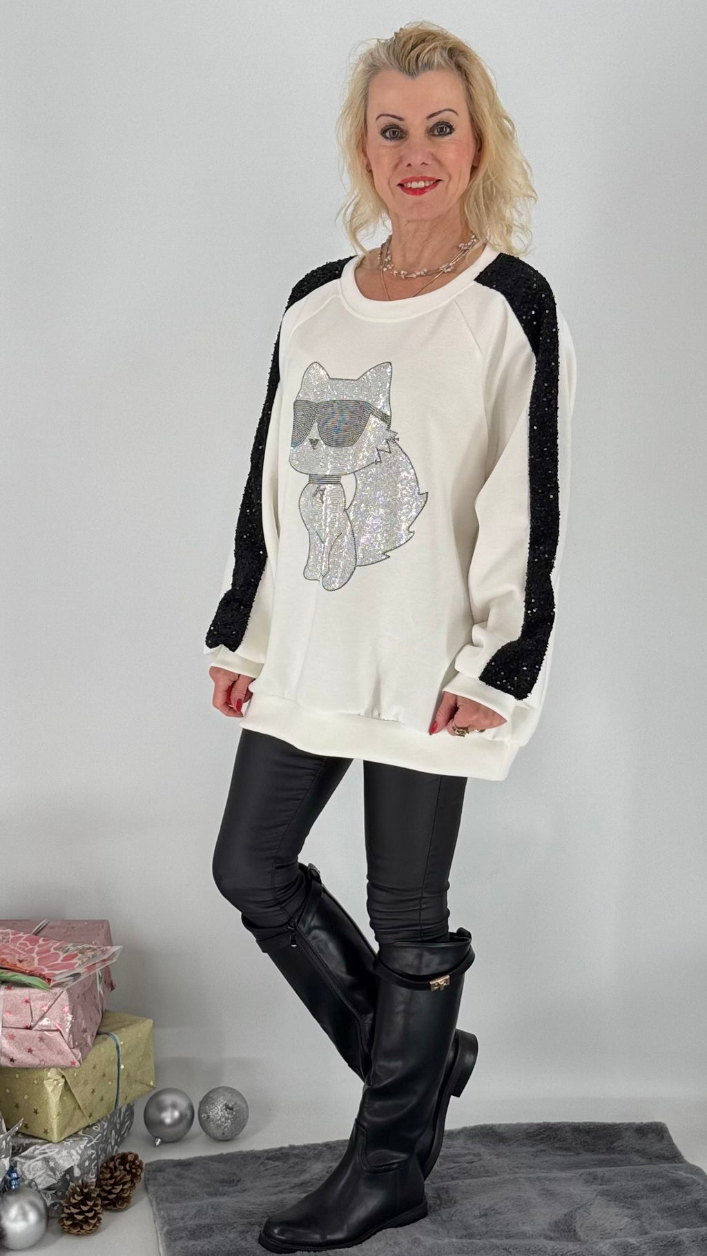 Sweatshirt  "LV Cat", schwarz, weiß