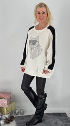 Sweatshirt  "LV Cat", schwarz, weiß