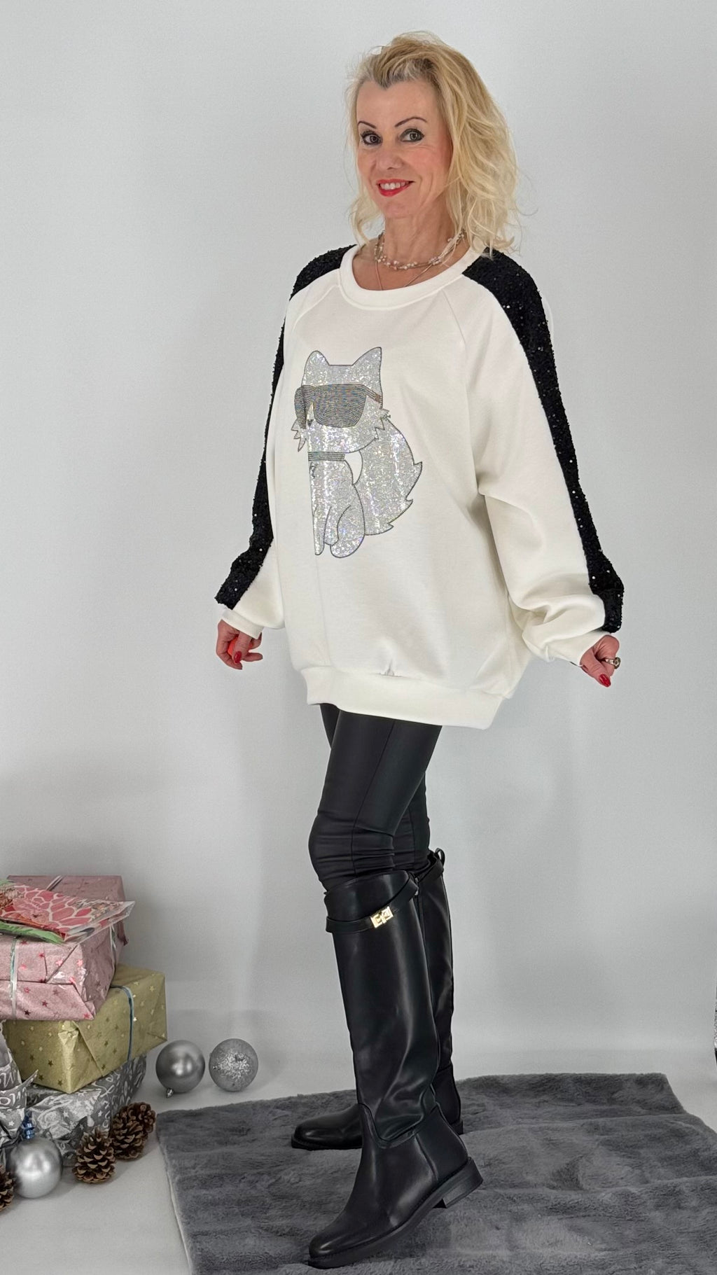 Sweatshirt  "LV Cat", schwarz, weiß