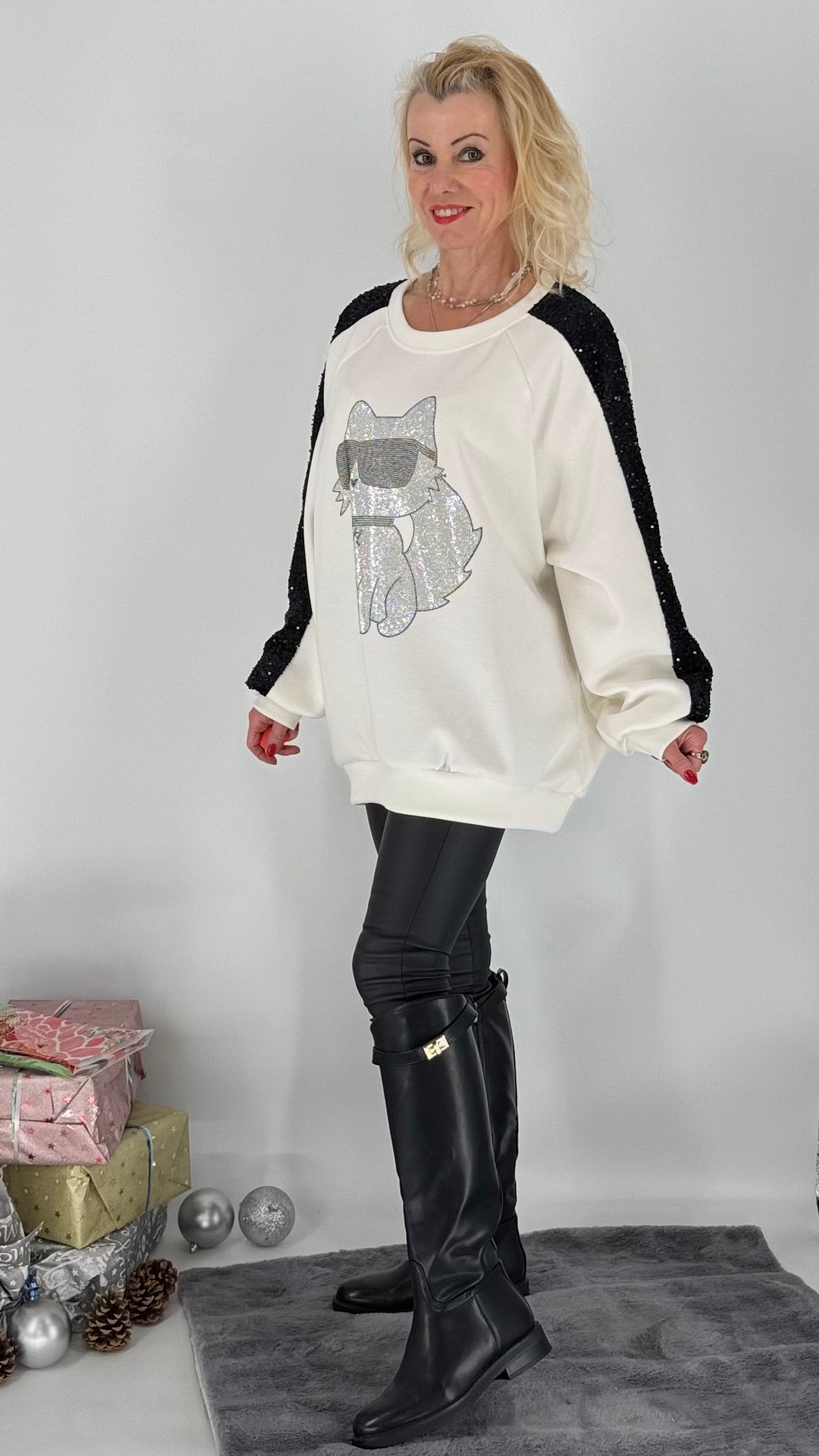 Sweatshirt  "LV Cat", schwarz, weiß