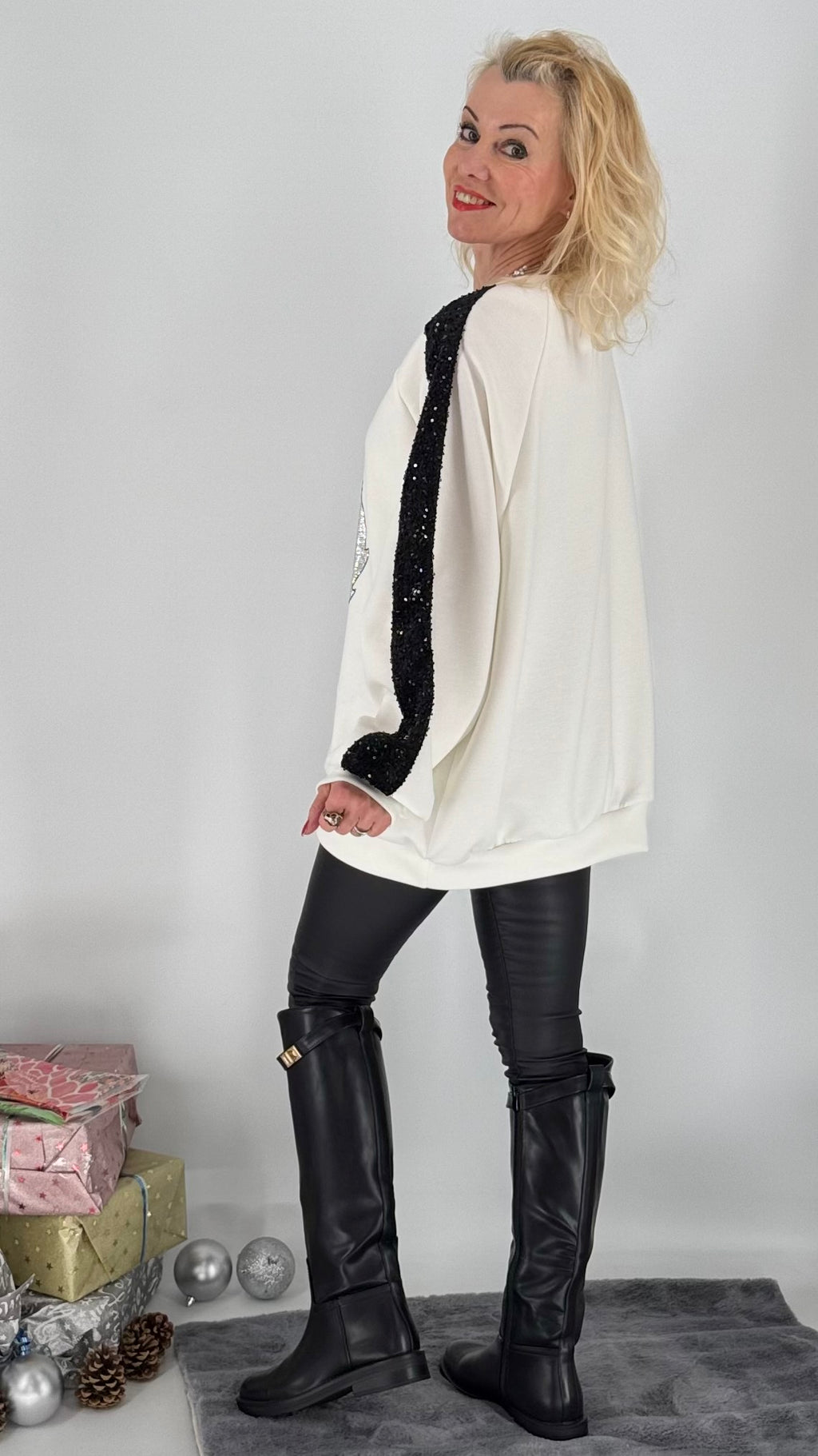 Sweatshirt  "LV Cat", schwarz, weiß