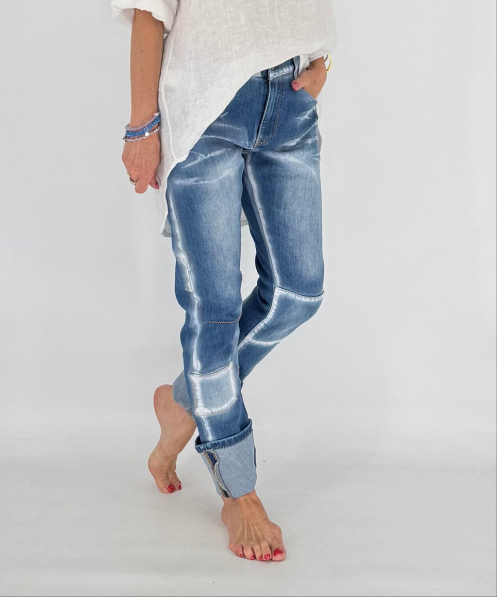 Jeans mit Umschlag, blau