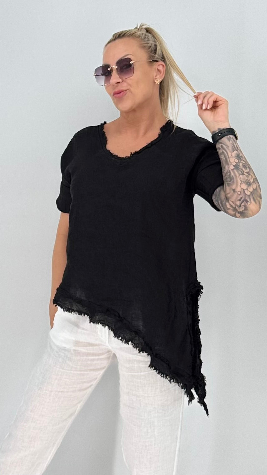 Bluse 100% Leinen, in Schwarz und Braun