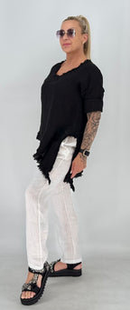 Bluse 100% Leinen, in Schwarz und Braun