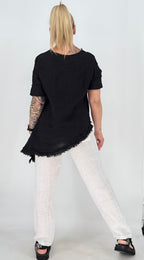 Bluse 100% Leinen, in Schwarz und Braun