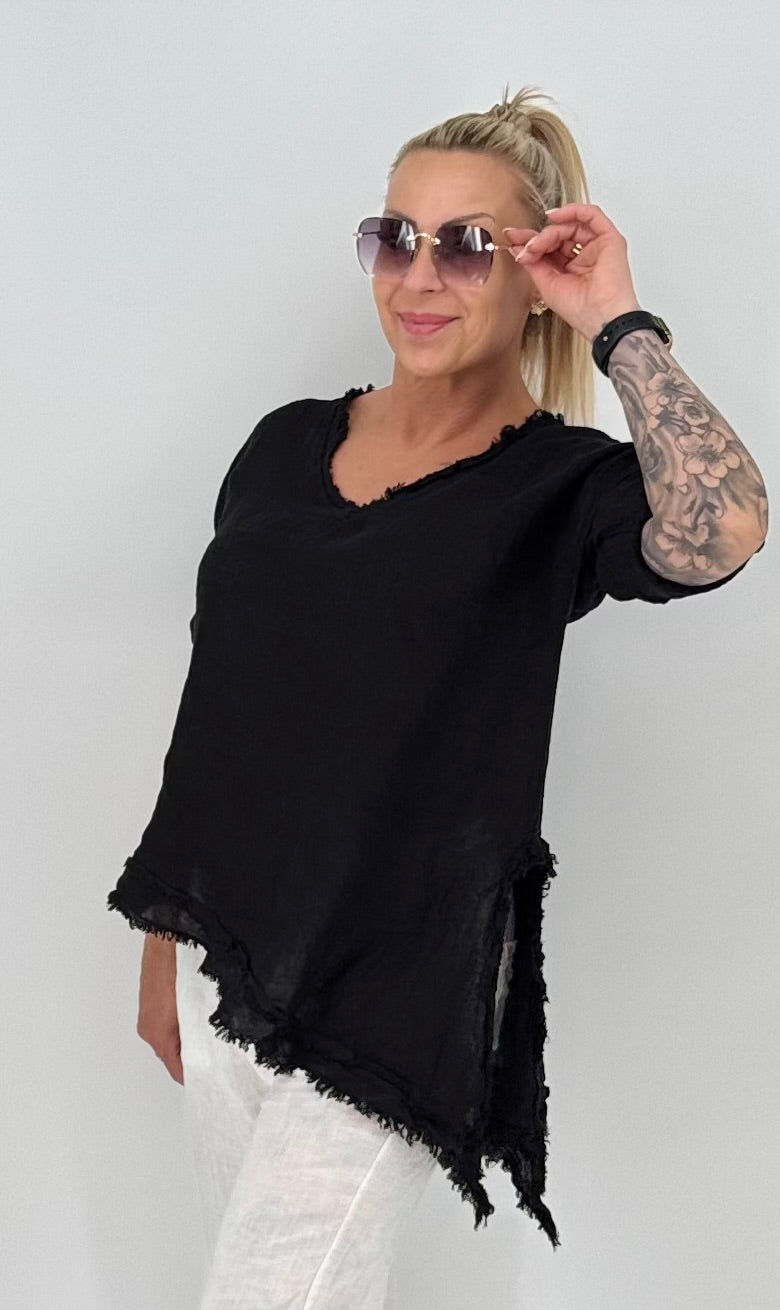Bluse 100% Leinen, in Schwarz und Braun
