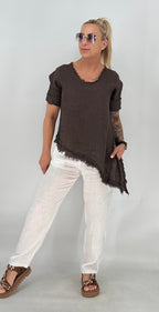 Bluse 100% Leinen, in Schwarz und Braun