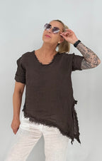 Bluse 100% Leinen, in Schwarz und Braun