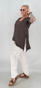 Bluse 100% Leinen, in Schwarz und Braun