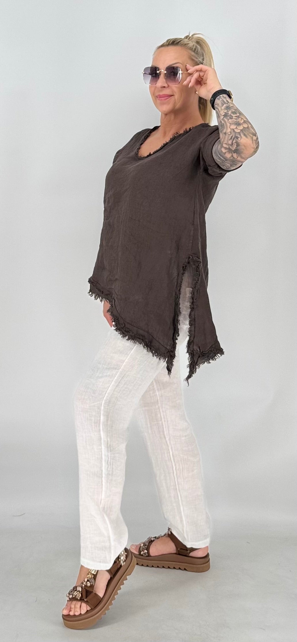 Bluse 100% Leinen, in Schwarz und Braun