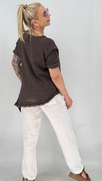Bluse 100% Leinen, in Schwarz und Braun
